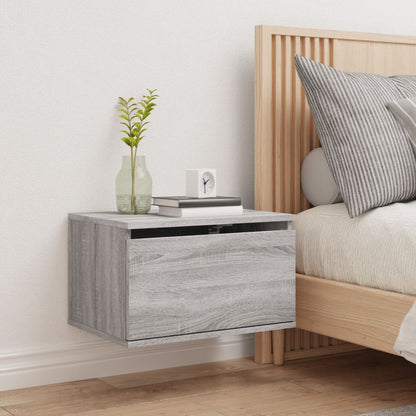 Grey Sonoma Wall-Mounted Bedside Cabinet with LED Lights