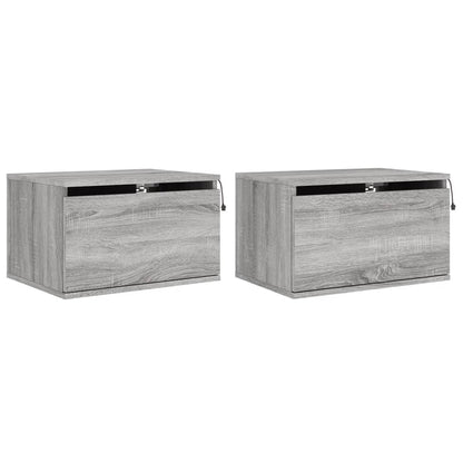 Grey Sonoma Wall-mounted Bedside Cabinets, 2 pcs with LED Lights