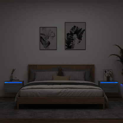 Grey Sonoma Wall-mounted Bedside Cabinets, 2 pcs with LED Lights