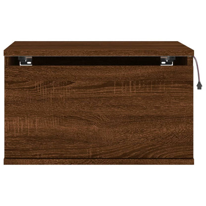 Brown Oak Wall-Mounted Bedside Cabinet with LED Lights