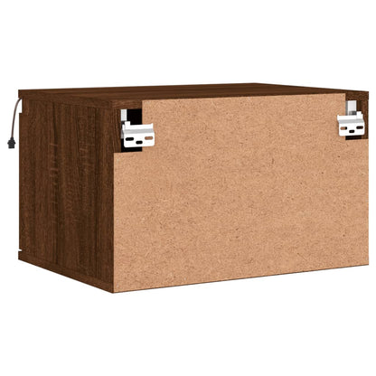 Brown Oak Wall-Mounted Bedside Cabinet with LED Lights