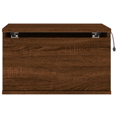 Brown Oak Wall-Mounted LED Bedside Cabinets - Set of 2