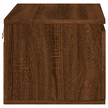 Brown Oak Wall-Mounted LED Bedside Cabinets - Set of 2