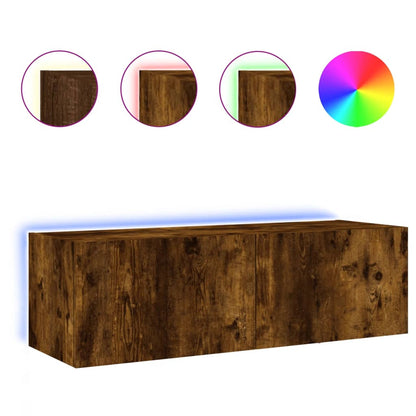 TV Wall Cabinet with LED Lights Smoked Oak 100x35x31 cm