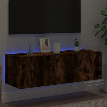TV Wall Cabinet with LED Lights Smoked Oak 100x35x31 cm