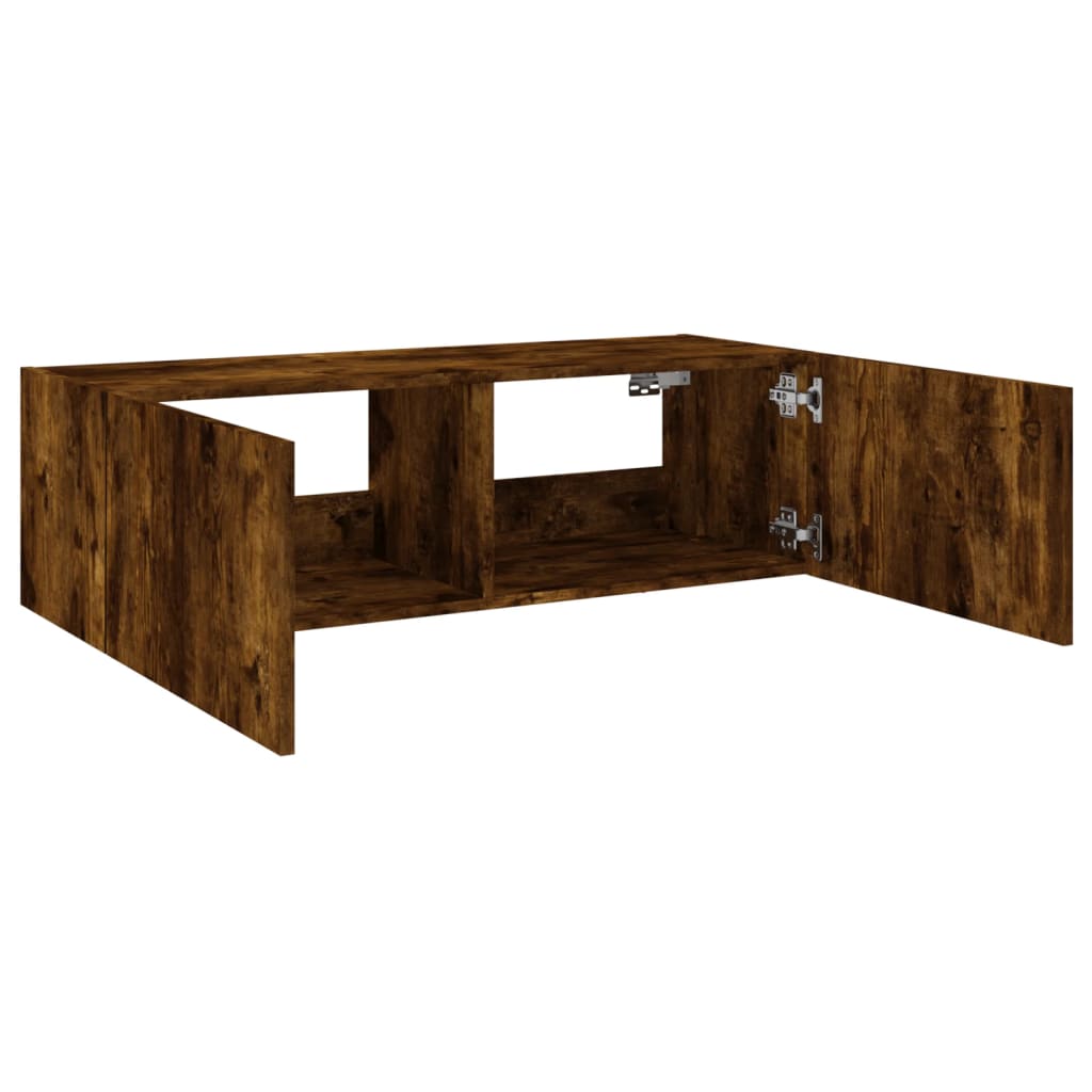 TV Wall Cabinet with LED Lights Smoked Oak 100x35x31 cm