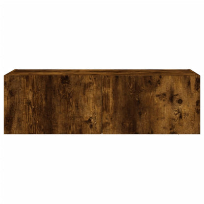 TV Wall Cabinet with LED Lights Smoked Oak 100x35x31 cm