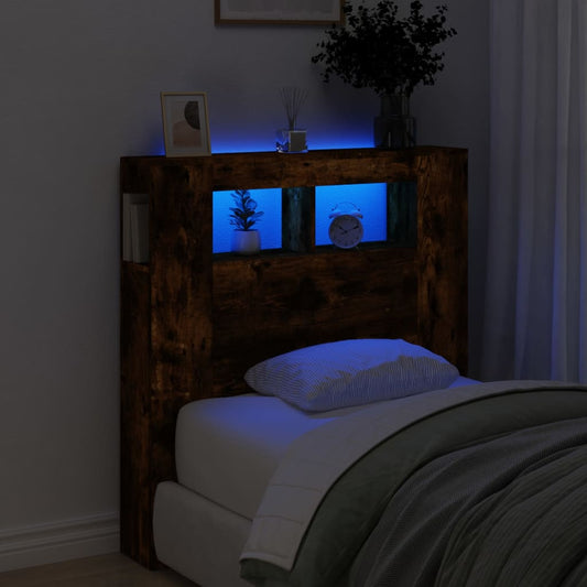 Smoked Oak LED Headboard, Engineered Wood, 100x18.5x103.5 cm