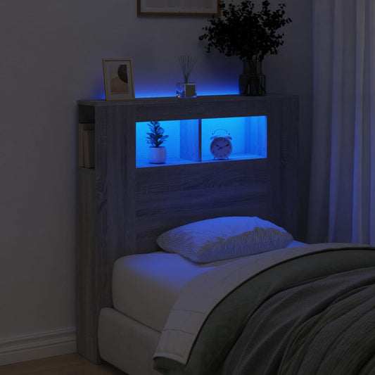LED Headboard Grey Sonoma, Engineered Wood 100x18.5x103.5 cm