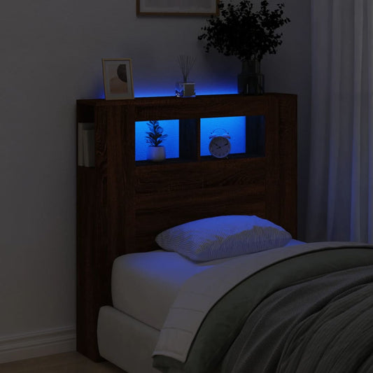 LED Headboard Brown Oak Engineered Wood 100x18.5x103.5 cm