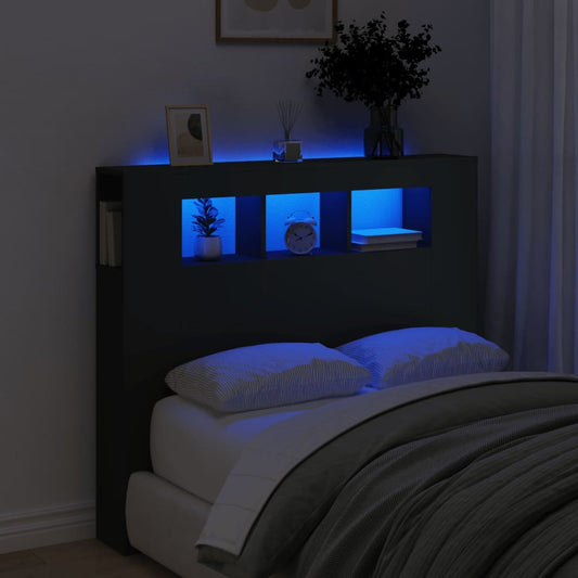 LED Headboard Black Engineered Wood 120x18.5x103.5 cm