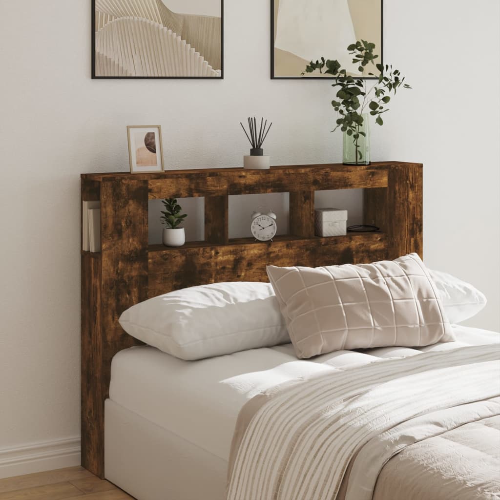 Smoked Oak LED Headboard 140x18.5x103.5 cm - Engineered Wood