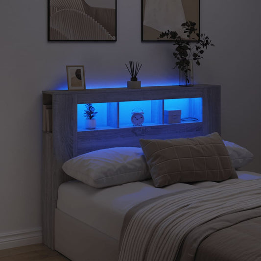 Grey Sonoma LED Headboard in Engineered Wood - 140x18.5x103.5 cm