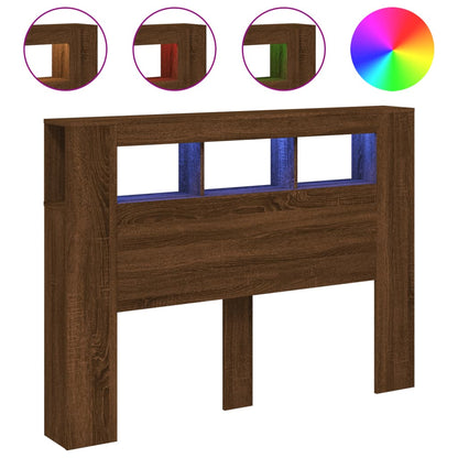 Brown Oak LED Headboard - Engineered Wood, 140x18.5x103.5 cm