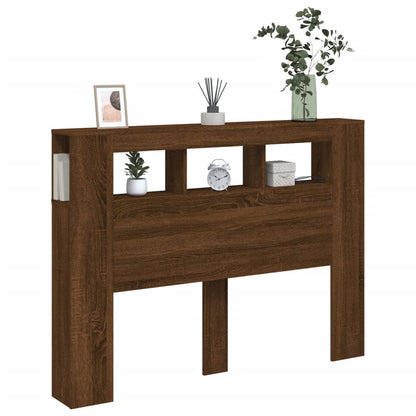 Brown Oak LED Headboard - Engineered Wood, 140x18.5x103.5 cm