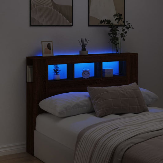Brown Oak LED Headboard - Engineered Wood, 140x18.5x103.5 cm