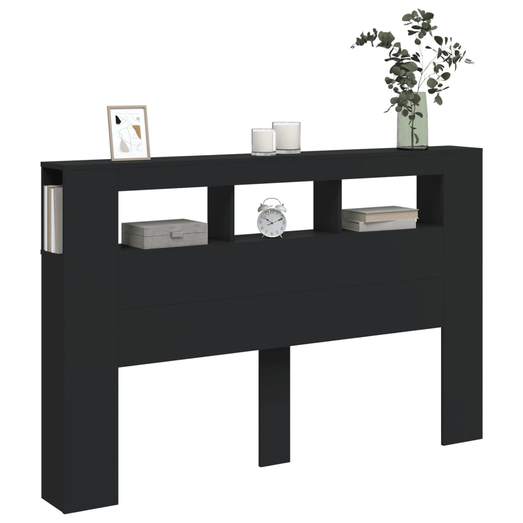 Black LED Headboard, Engineered Wood, 160x18.5x103.5 cm