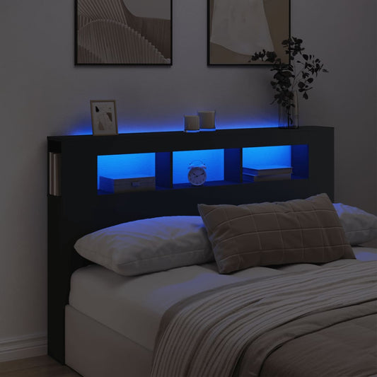 Black LED Headboard, Engineered Wood, 160x18.5x103.5 cm