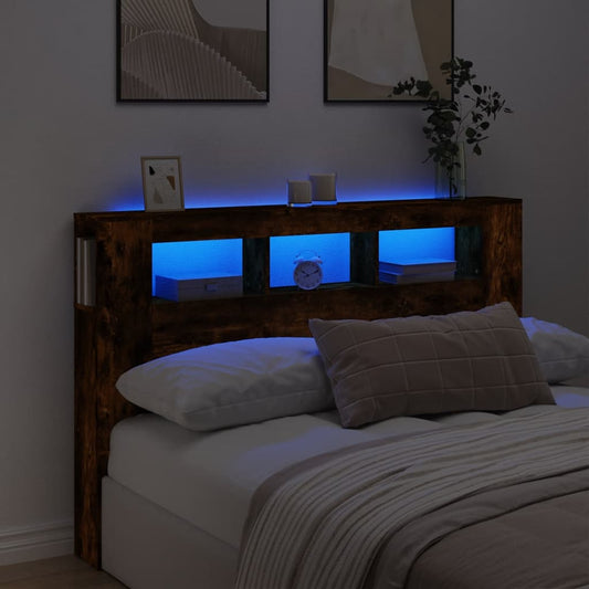 Smoked Oak LED Headboard, Engineered Wood, 160x18.5x103.5 cm