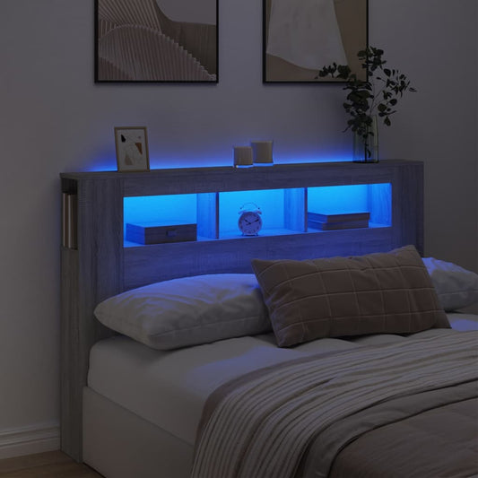Grey Sonoma LED Headboard 160x18.5x103.5 cm - Engineered Wood