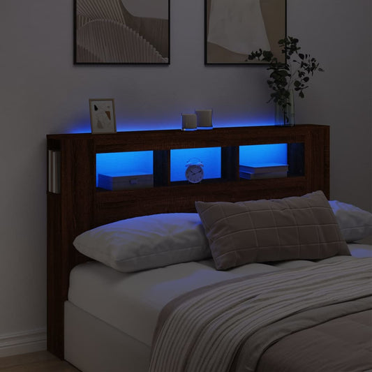 Brown Oak LED Headboard, Engineered Wood, 160x18.5x103.5 cm