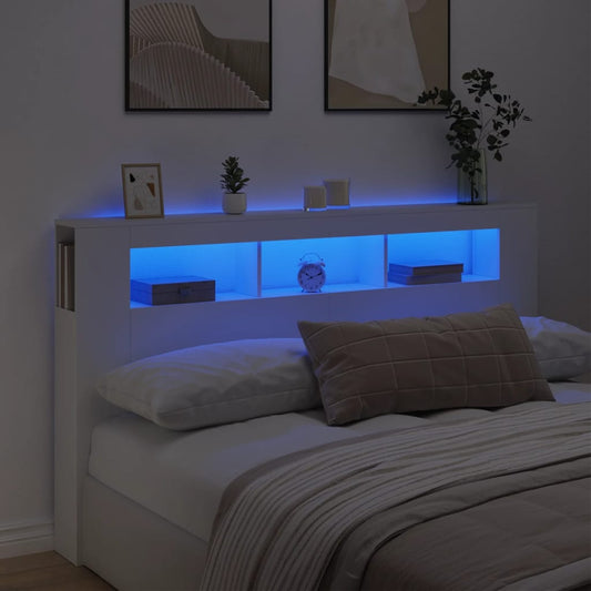 White LED Headboard 180x18.5x103.5 cm - Engineered Wood Beauty
