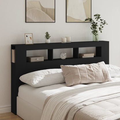 Sleek Black LED Headboard 180x18.5x103.5 cm - Engineered Wood
