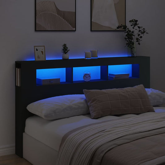 Sleek Black LED Headboard 180x18.5x103.5 cm - Engineered Wood