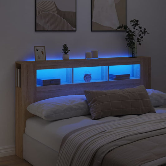 LED Headboard in Sonoma Oak, Engineered Wood, 180x18.5x103.5 cm