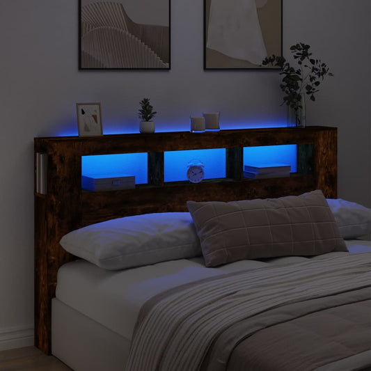 LED Headboard Smoked Oak, 180x18.5x103.5 cm, Engineered Wood