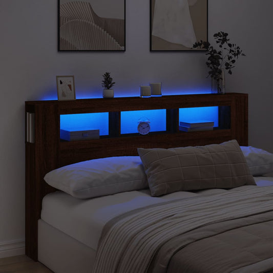 Elegant Brown Oak LED Headboard 180x18.5x103.5 cm - Engineered Wood