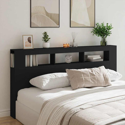 Sleek Black LED Headboard, 200cm, Engineered Wood