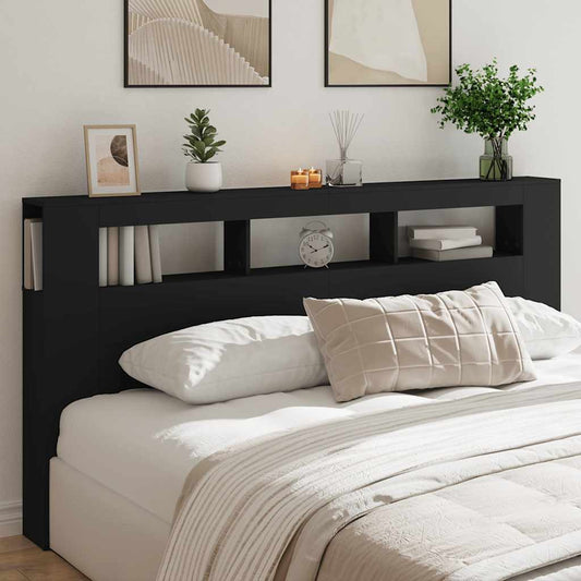 Sleek Black LED Headboard, 200cm, Engineered Wood