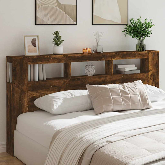 LED Headboard Smoked Oak 200 cm Engineered Wood