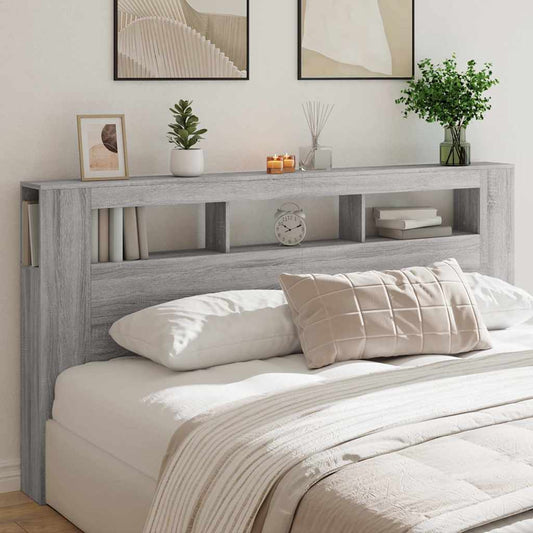 Grey Sonoma Engineered Wood LED Headboard - 200 cm