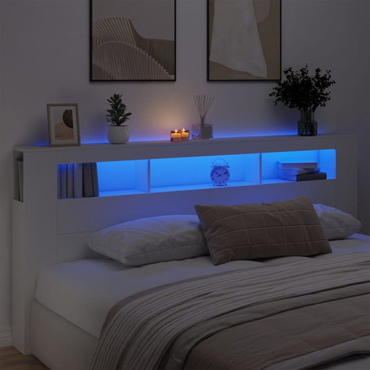 White LED Headboard 220x18.5x103.5 cm - Engineered Wood