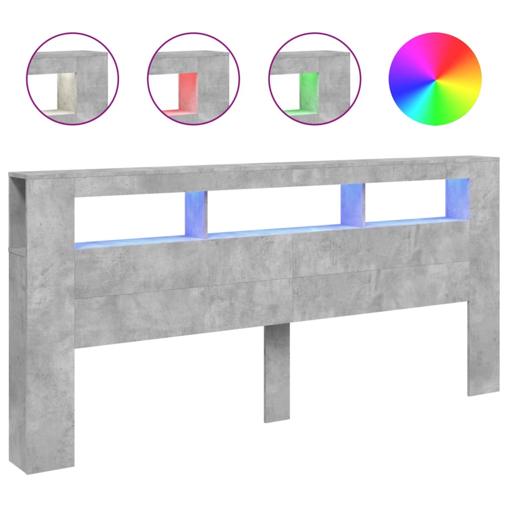 Concrete Grey LED Headboard 220x18.5x103.5 cm - Engineered Wood