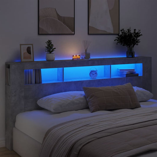 Concrete Grey LED Headboard 220x18.5x103.5 cm - Engineered Wood