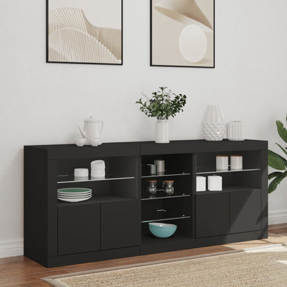 Black Sideboard with LED Lights, 162x37x67 cm, Sleek Modern Design