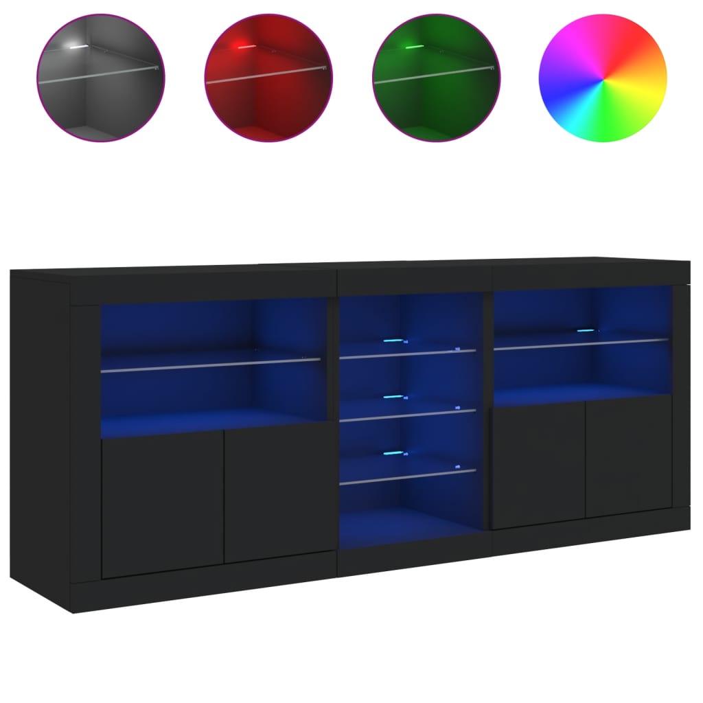 Black Sideboard with LED Lights, 162x37x67 cm, Sleek Modern Design