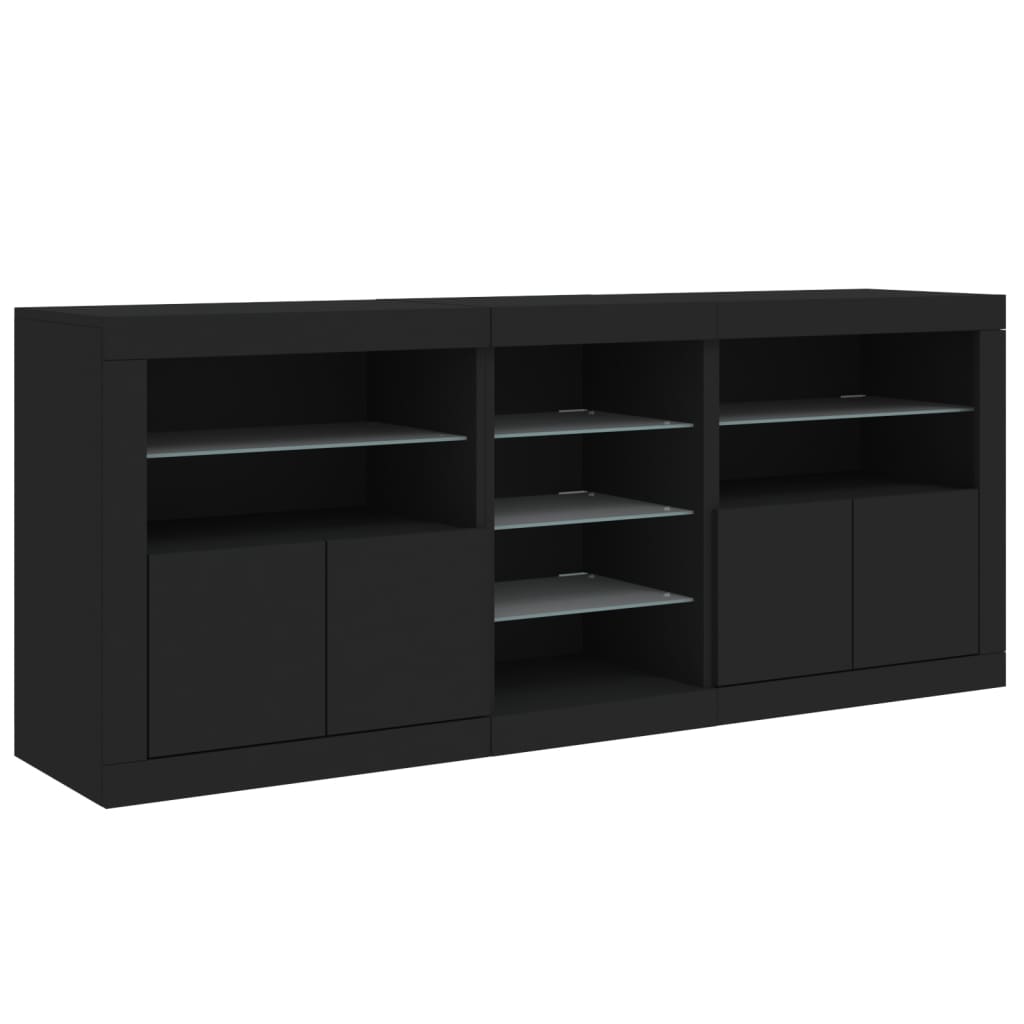 Black Sideboard with LED Lights, 162x37x67 cm, Sleek Modern Design