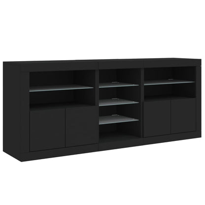 Black Sideboard with LED Lights, 162x37x67 cm, Sleek Modern Design