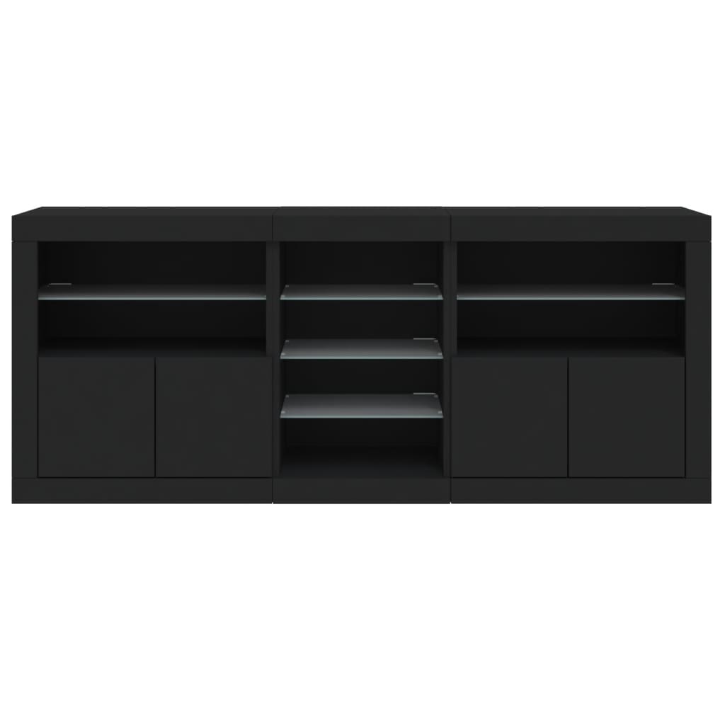Black Sideboard with LED Lights, 162x37x67 cm, Sleek Modern Design