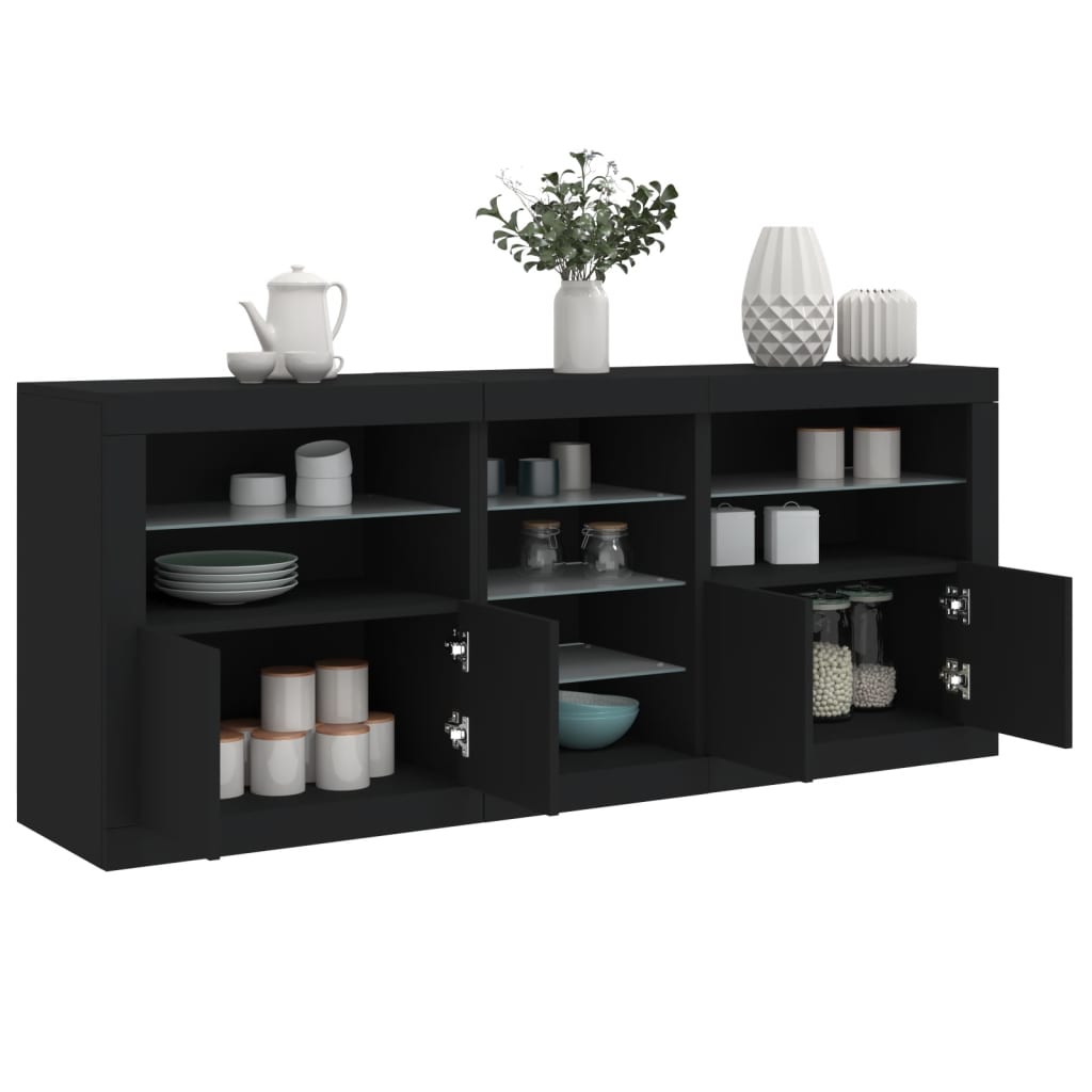 Black Sideboard with LED Lights, 162x37x67 cm, Sleek Modern Design