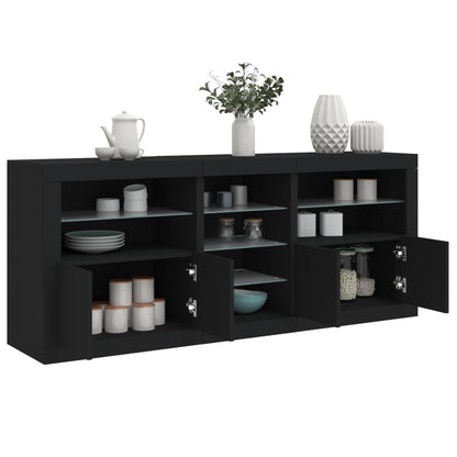 Black Sideboard with LED Lights, 162x37x67 cm, Sleek Modern Design
