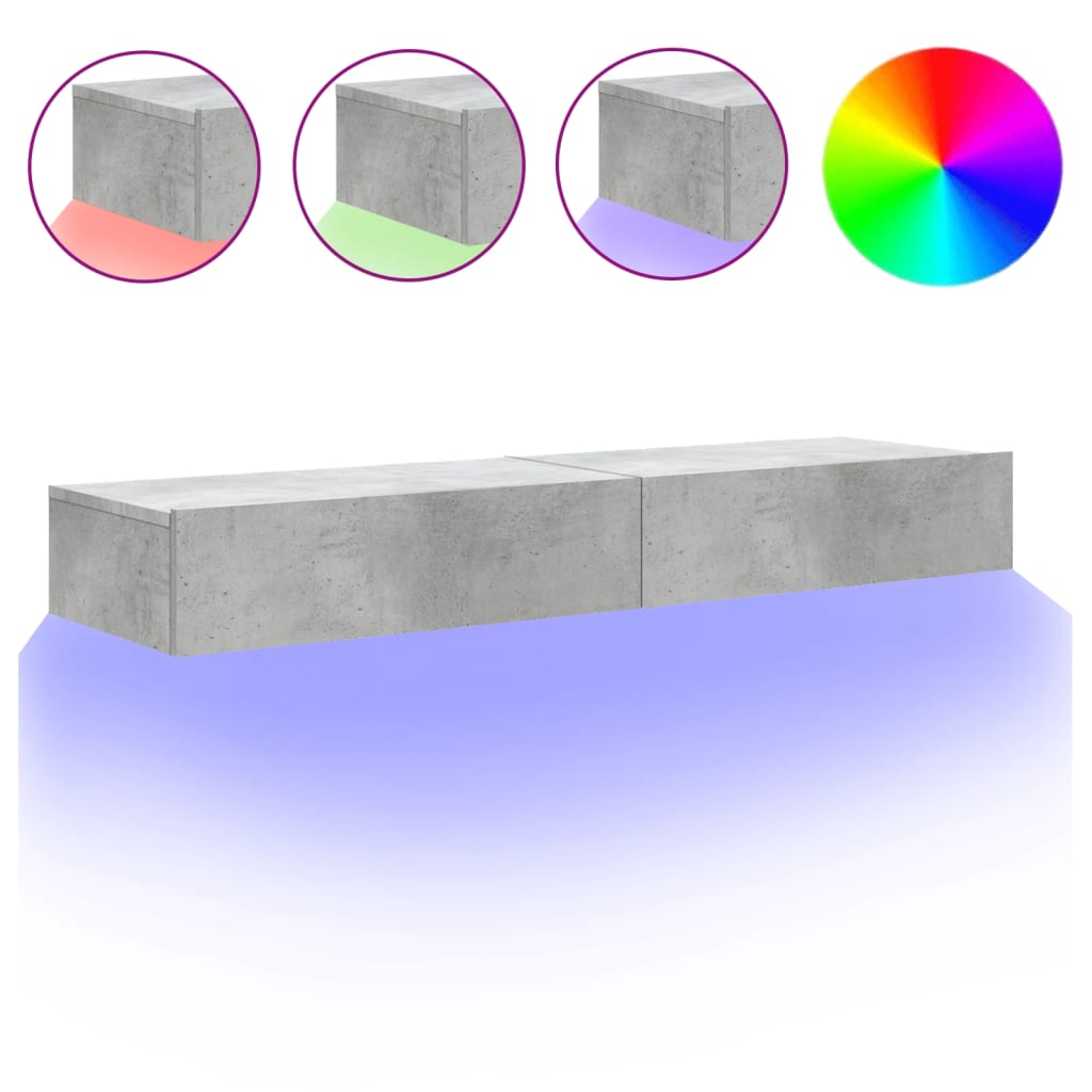 TV Cabinets with LED Lights 2 pcs Concrete Grey 60x35x15.5 cm