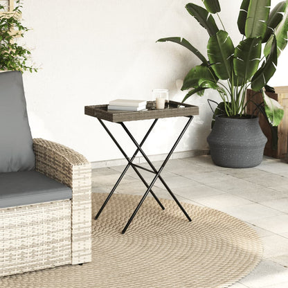 Folding Tray Table Grey 65x40x75 cm Poly Rattan