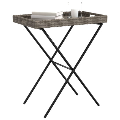 Folding Tray Table Grey 65x40x75 cm Poly Rattan