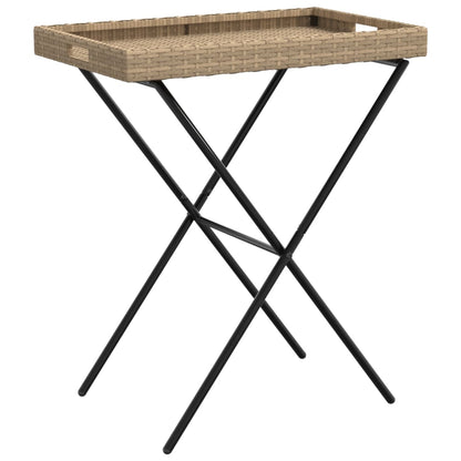 Folding Tray Table Beige 65x40x75 cm Poly Rattan