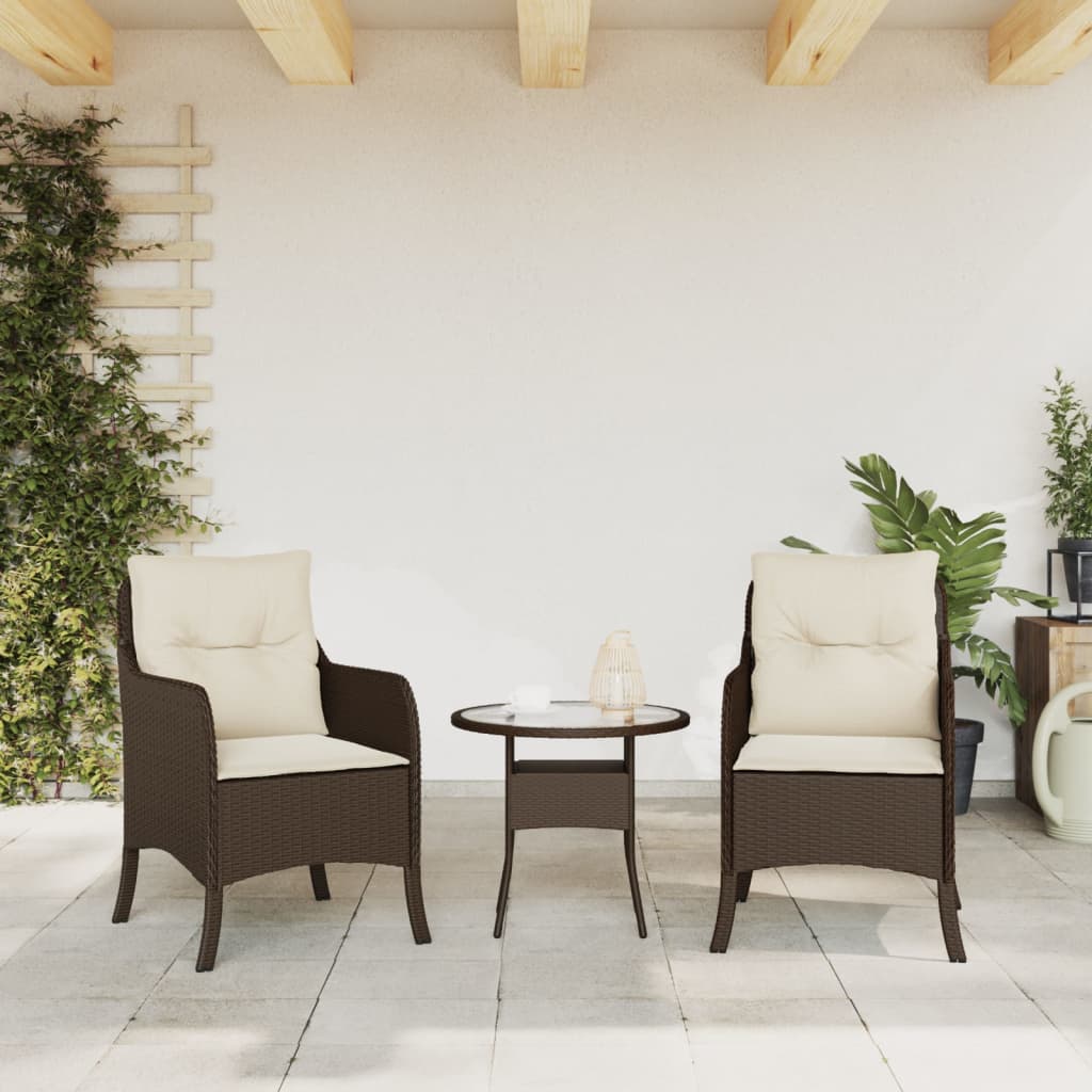 Brown Poly Rattan Garden Chairs with Cushions, 2-Piece Set